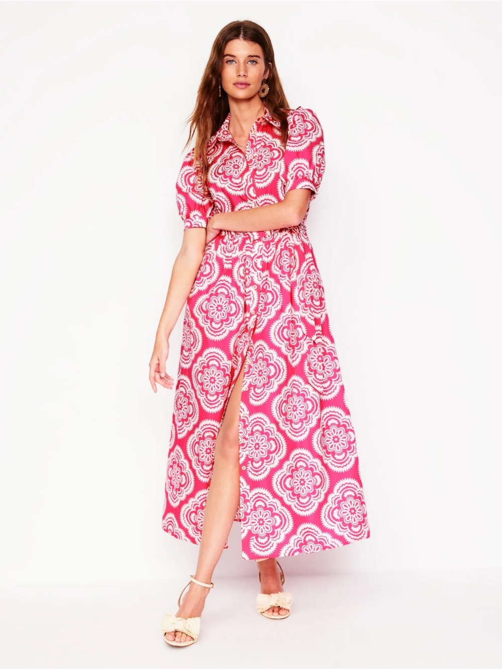 Alexa Maxi Shirt Dress-Pink Peony, Botanic Blush - Picture 5 of 7